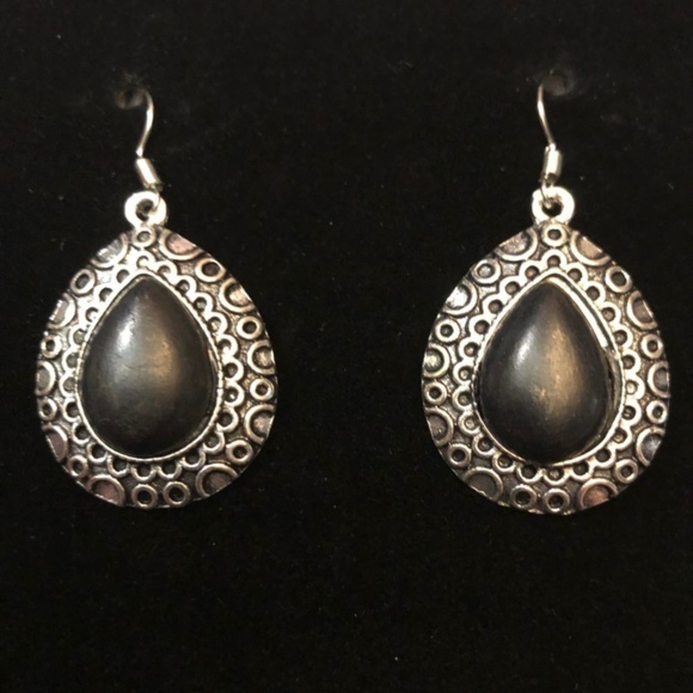 Metal Antique Teardrop Semiprecious Stone Earrings